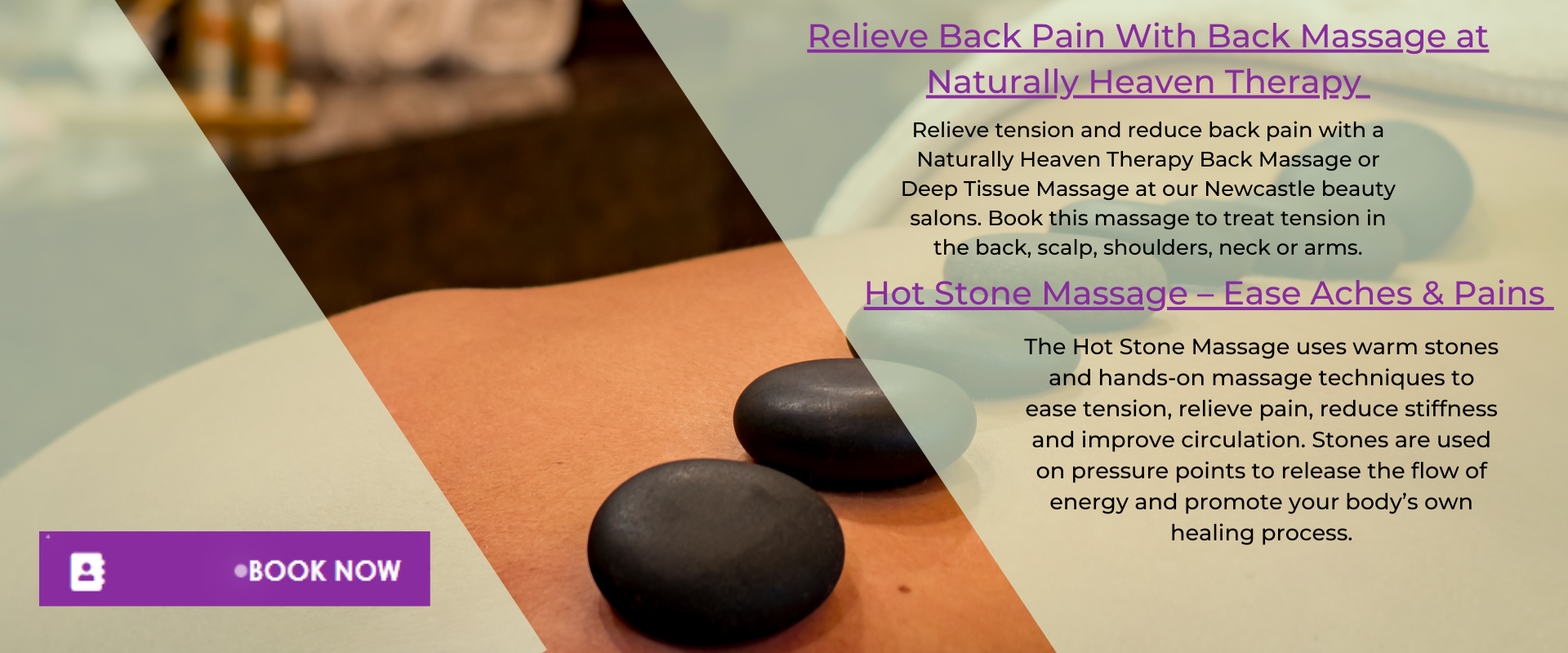 Massages & Body Treatments Book Massage & Body Treatments to help ease back pain in Newcastle Upon Tyne